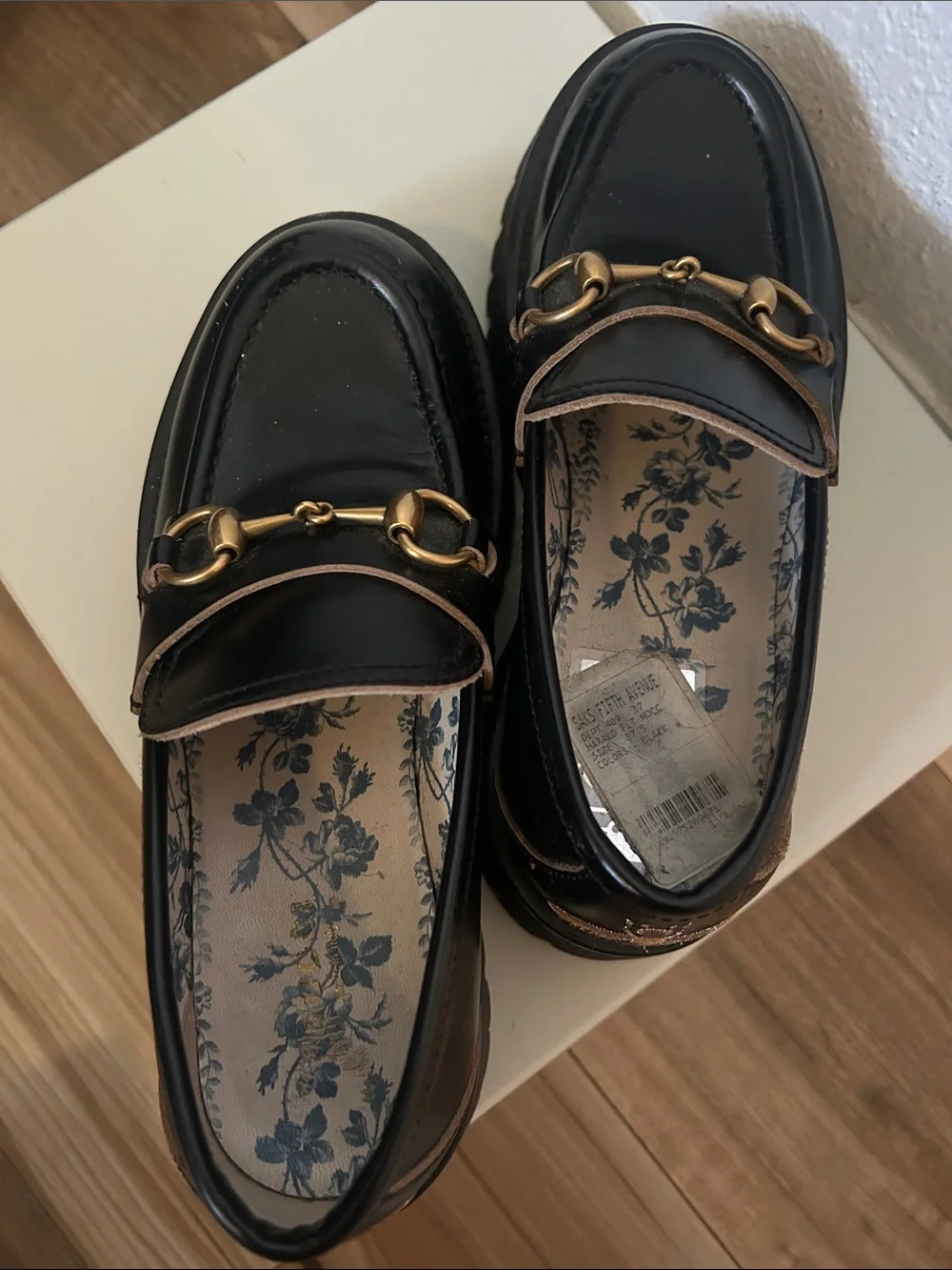 Gucci Black Leather Horsebit Lug Sole Loafers with Gold Hardware - Picture 5 of 6
